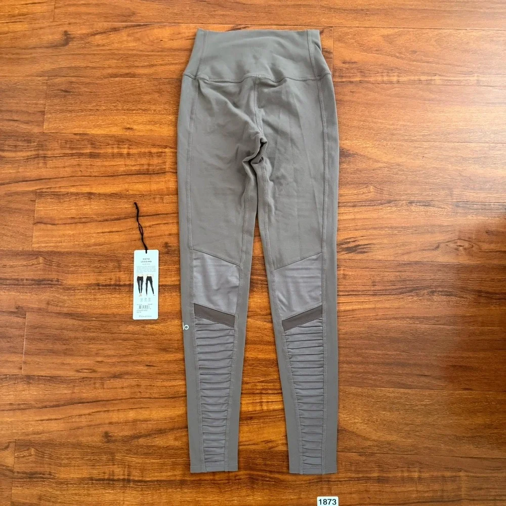 Alo Yoga High Rise Full Length Gray Gravel Moto Leggings Size XS